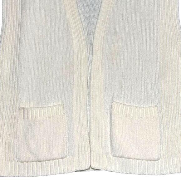 Vintage Cream Sweater Vest Open Front Pockets Knit Cardigan Grandmacore Womens S - Picture 7 of 12